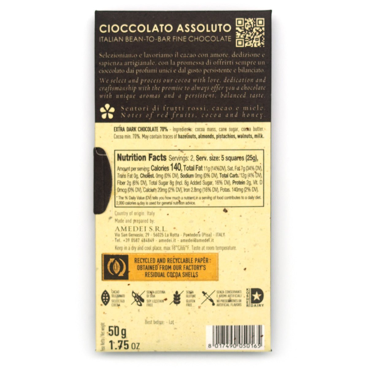 Amedei Chuao 70% Single Origin Bittersweet Dark Chocolate Bar - 50g