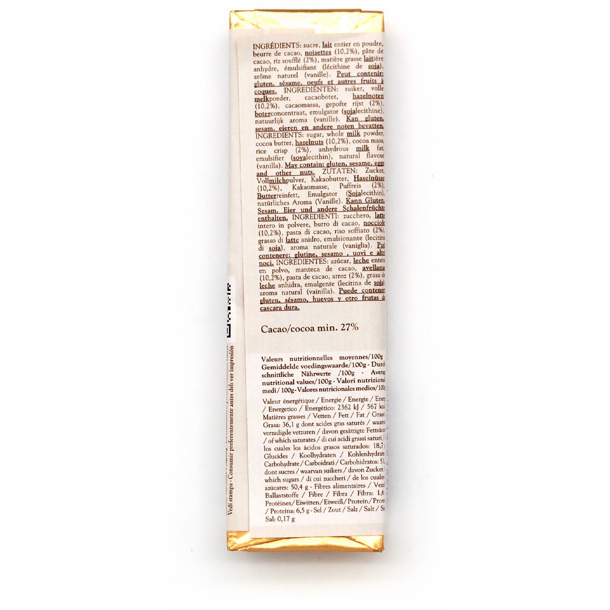 Café-Tasse Praline & Puffed Rice in 27% White Chocolate Bar - 45g