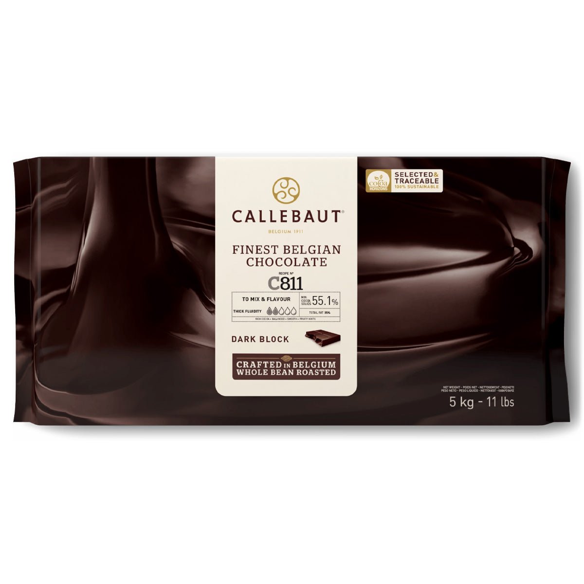 Callebaut C811NV Natural Vanilla 52% Semi-Sweet Dark Chocolate Bloc - 5 kg