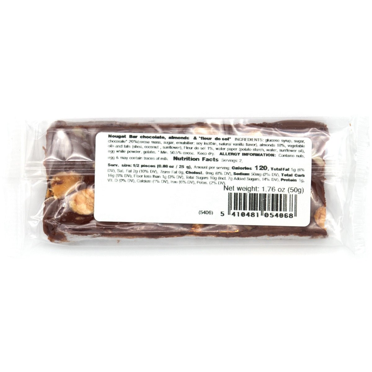 Carlier Almond & Fleur De Sel Chocolate Nougat Bar - 50g