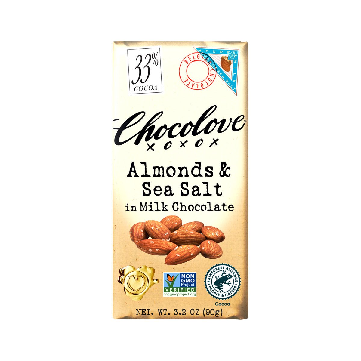 Chocolove Almonds & Sea Salt in 33% Milk Chocolate Bar - 90g