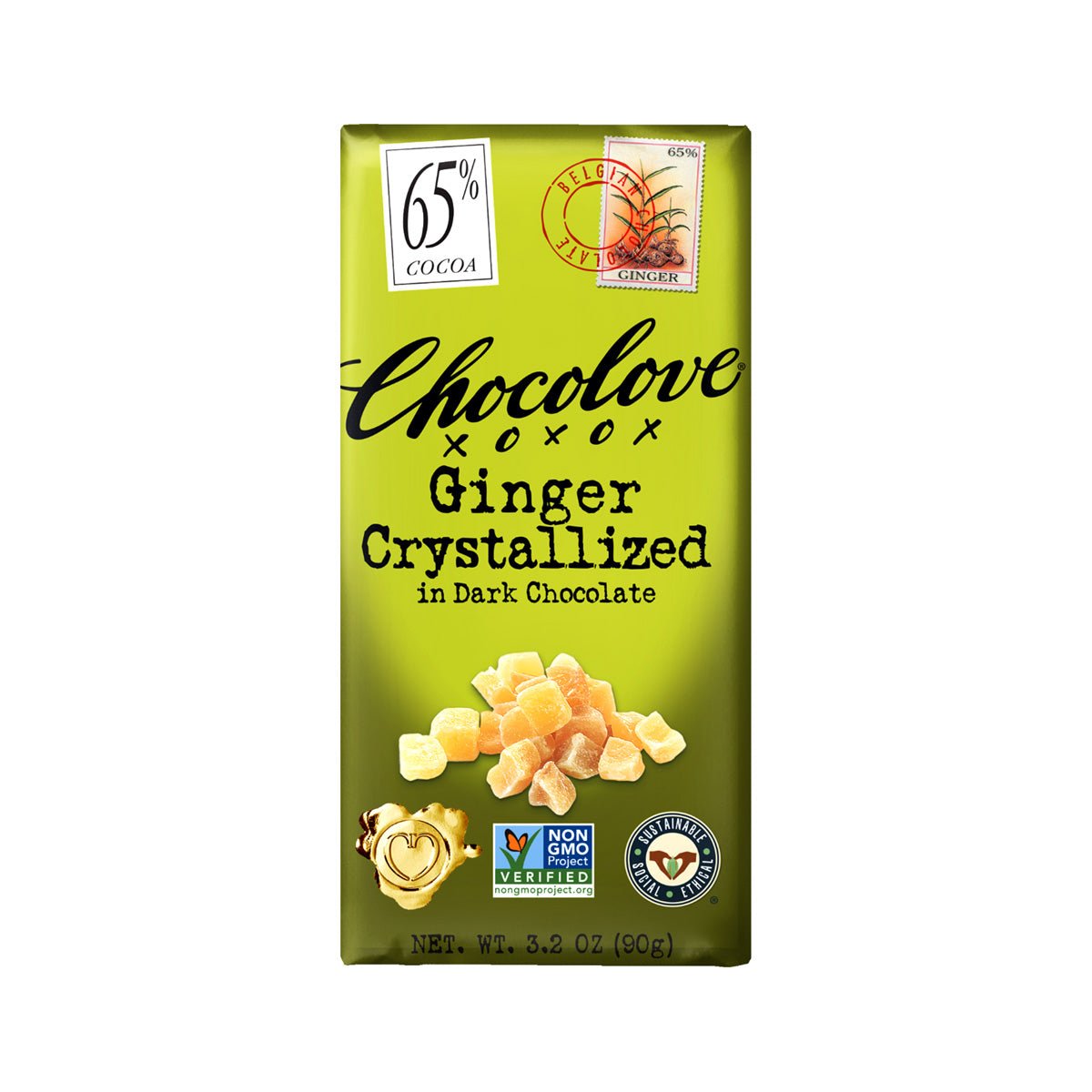 Chocolove Crystallized Ginger in 65% Dark Chocolate Bar - 90g