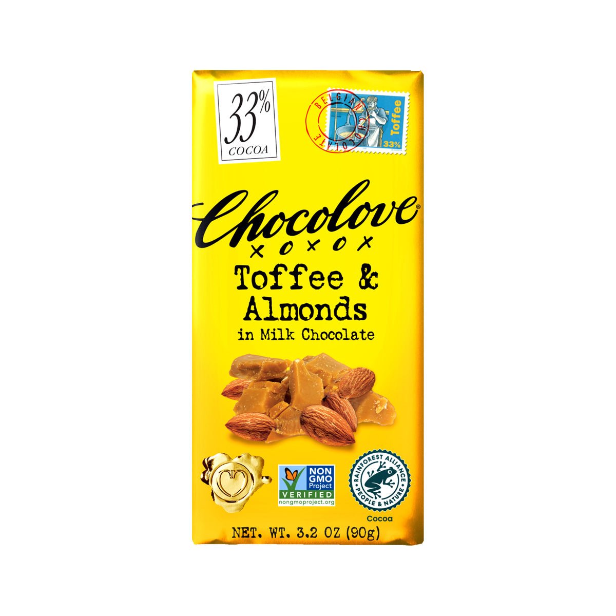 Chocolove Toffee & Almond in 33% Milk Chocolate Bar - 90g