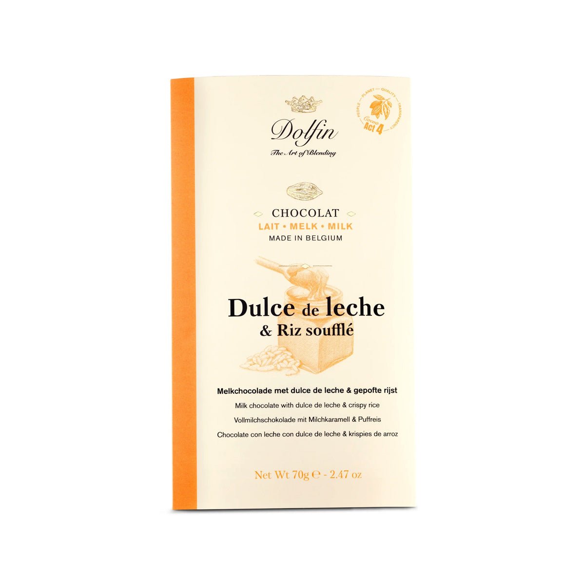 Dolfin 37% Milk Chocolate with Caramel & Puffed Rice Bar - 70g