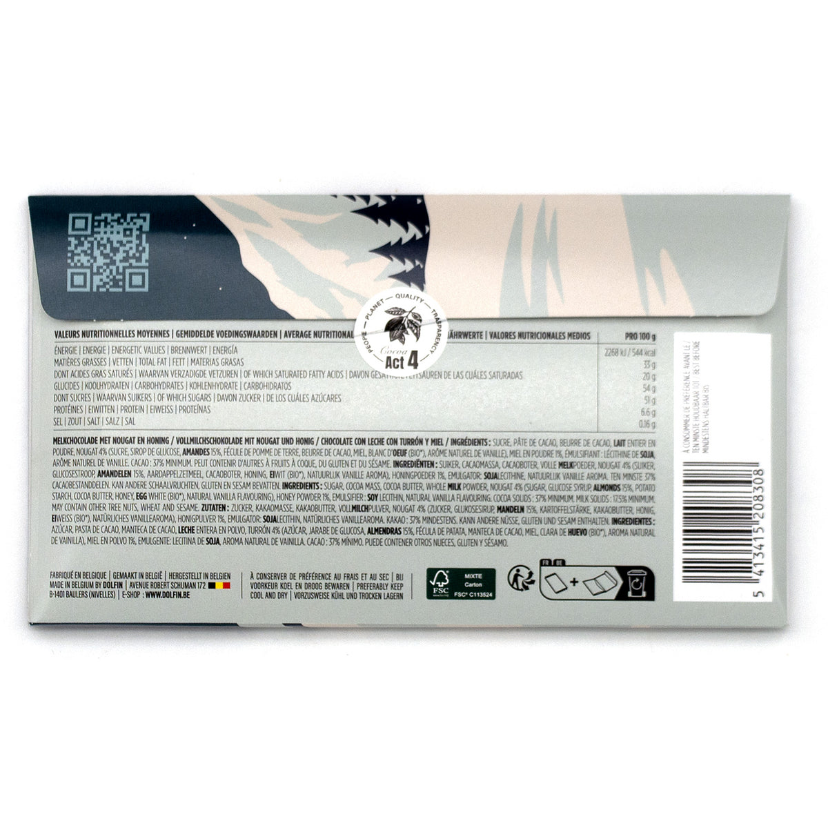 Dolfin 37% Milk Chocolate with Nougat & Honey Bar - 70g