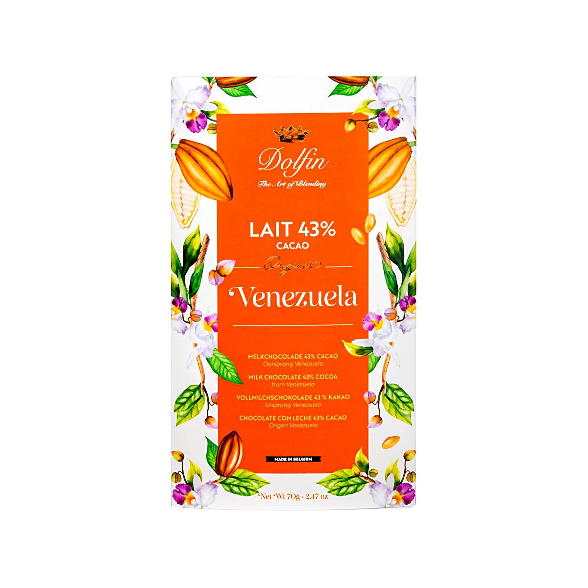 Dolfin Lait Venezuela 43% Single Origin Milk Chocolate Bar - 70g
