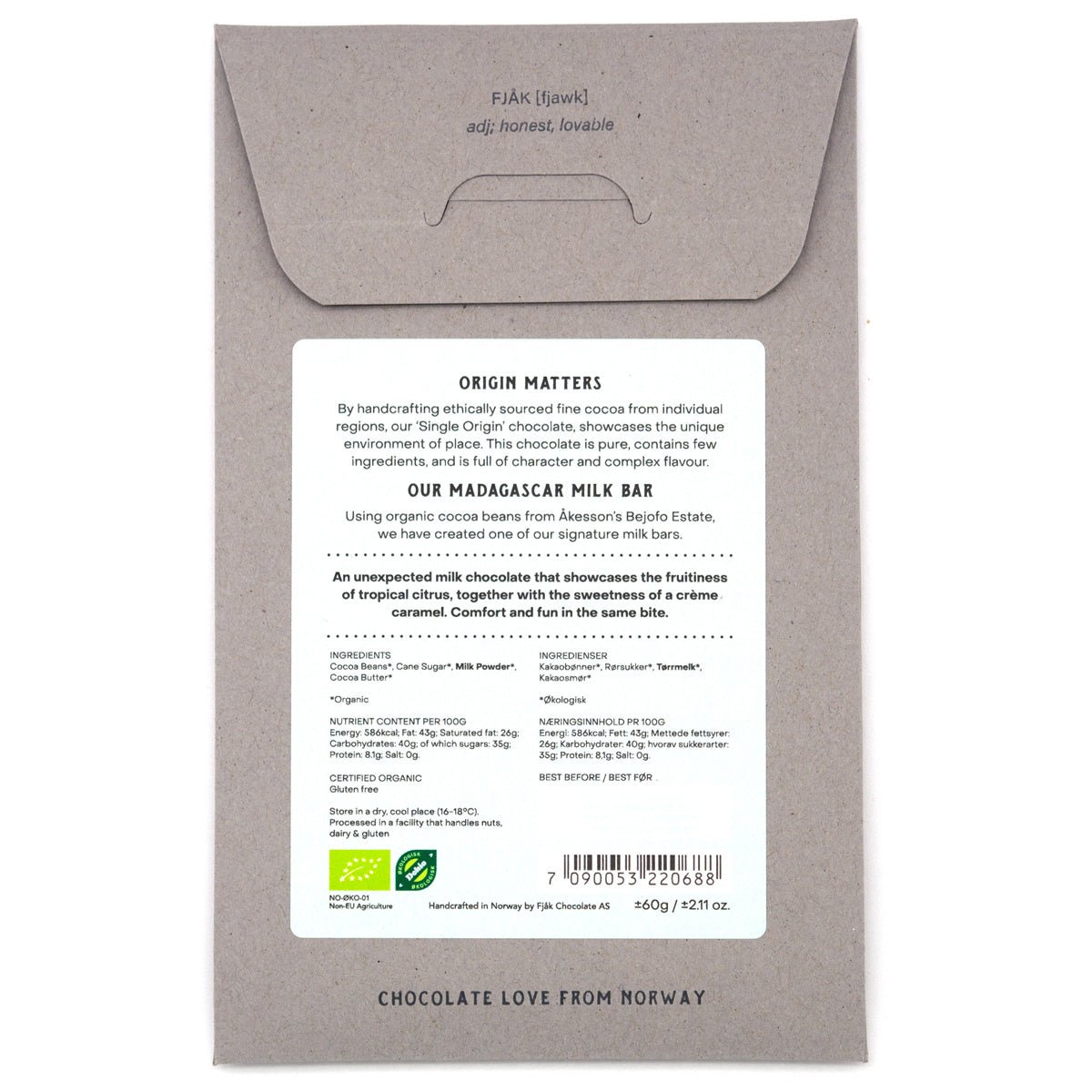 Fjak Madagascar 50% Milk Chocolate Bar - 60g