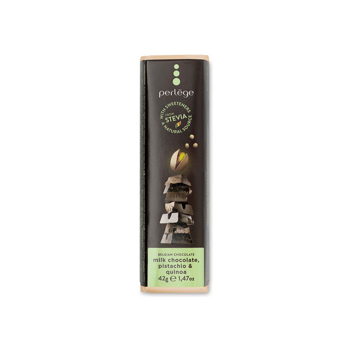 Perlège Stevia Sweetened 57% Milk Chocolate with Pistachio & Quinoa Bar - 42g
