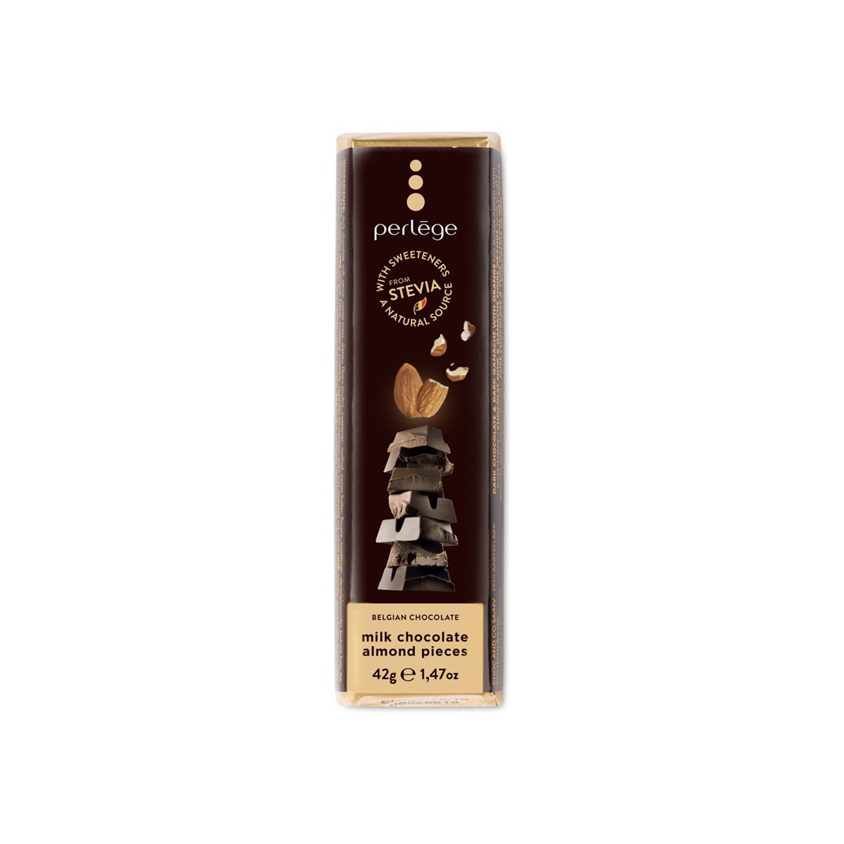 Perlège Stevia Sweetened 57% Milk Chocolate with Roasted Almonds Bar - 42g