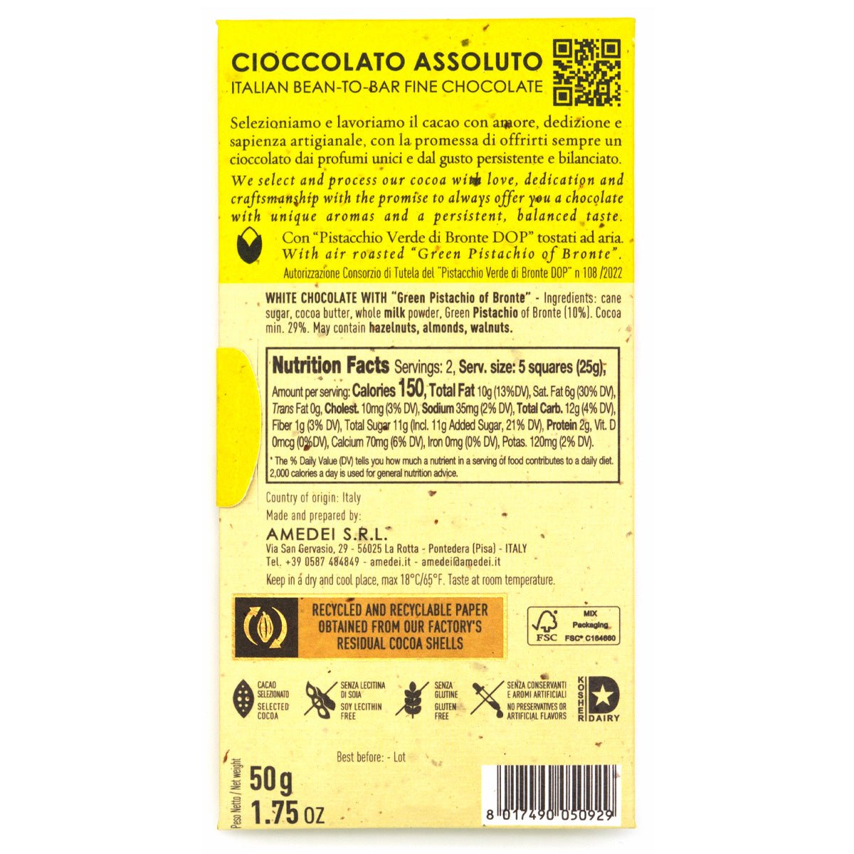 Chocolate bar packaging with yellow label on a white background
