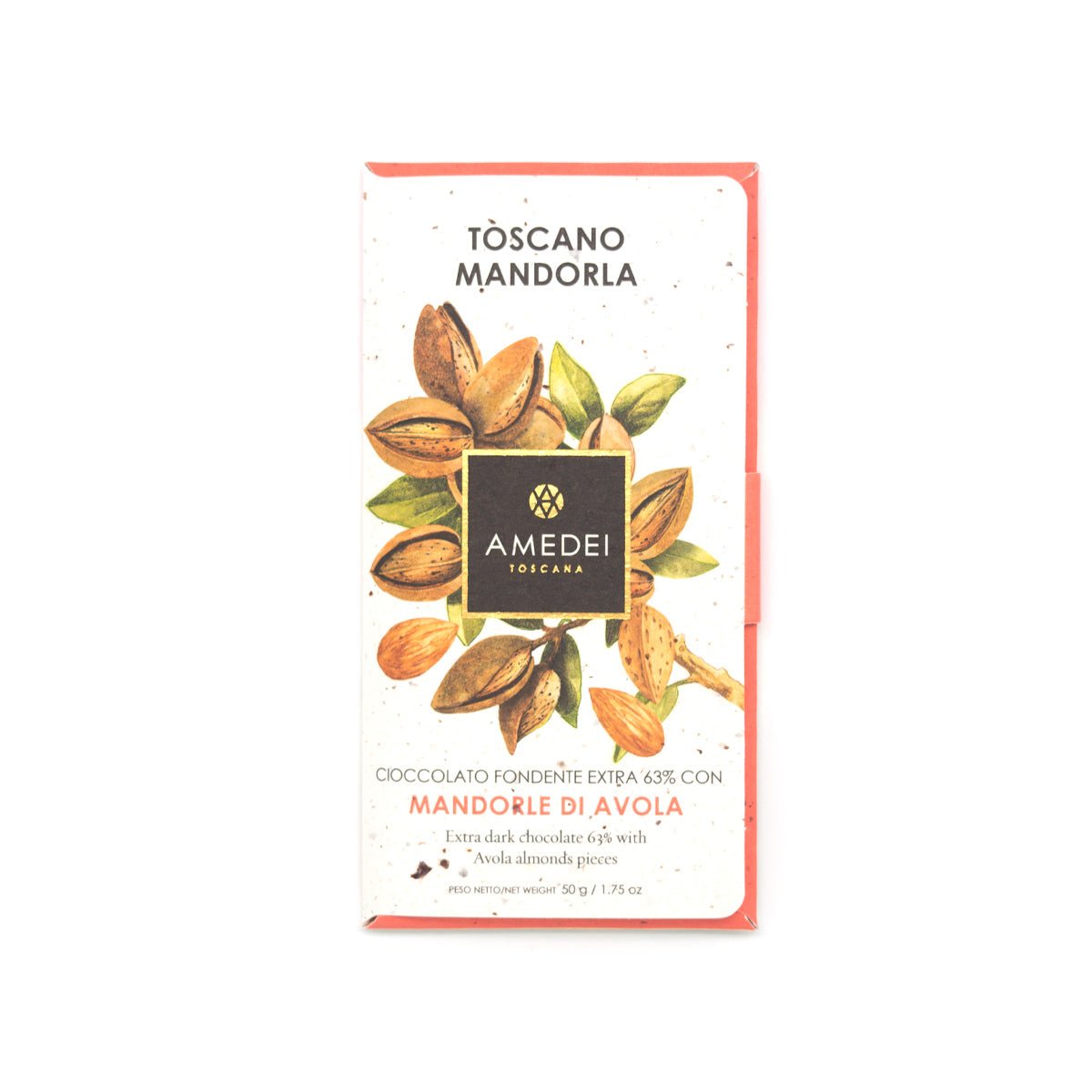 Amedei Cioccolato Fondente con Mandorle 63% Dark Chocolate & Almonds Bar - 50g (Past Date)
