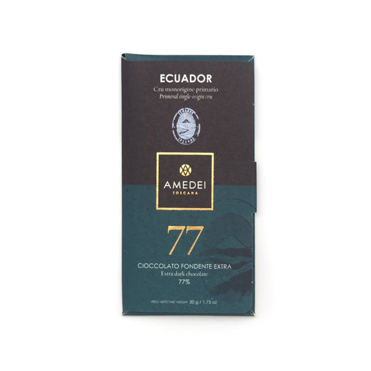 Amedei Ecuador chocolate bar packaging on a white background