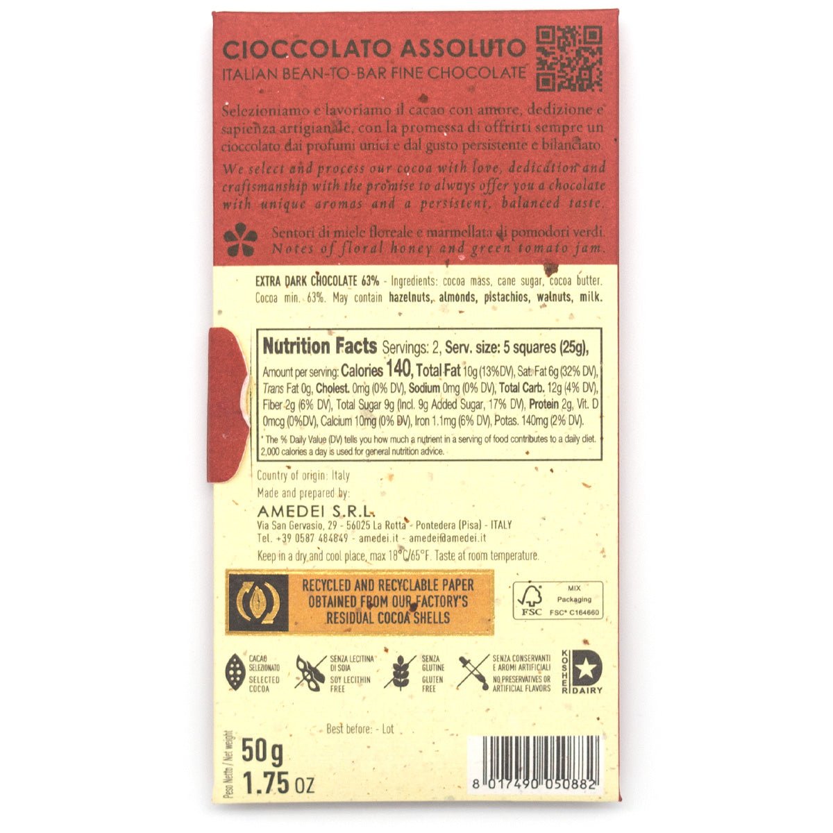 Amedei Toscano Black 63% Dark Chocolate Bar - 50g