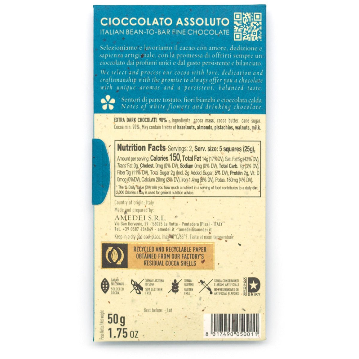 Amedei Toscano Black 90% Dark Chocolate Bar - 50g