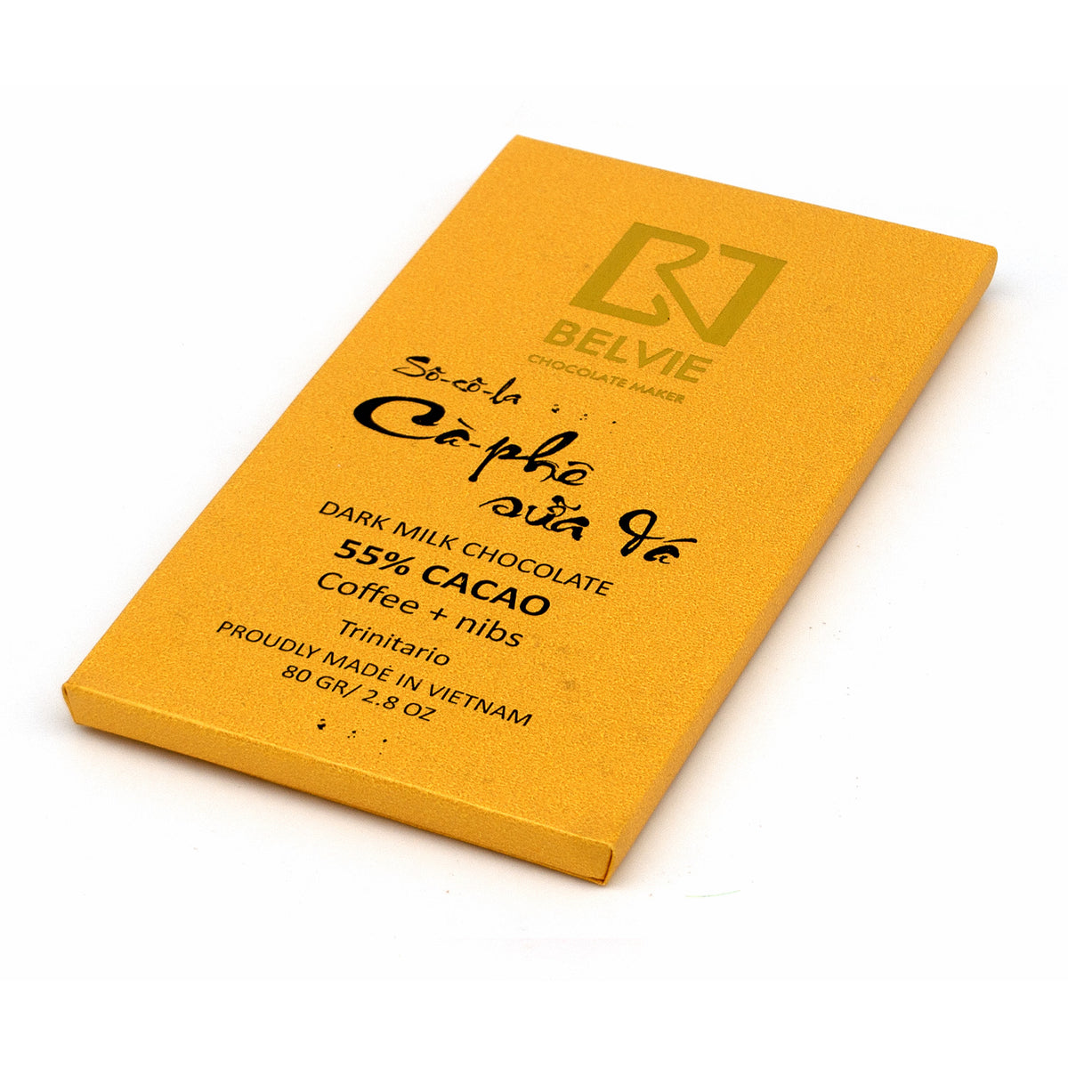 Belvie 55% Single Origin Dark Milk Chocolate with Coffee & Nibs Bar - 80g