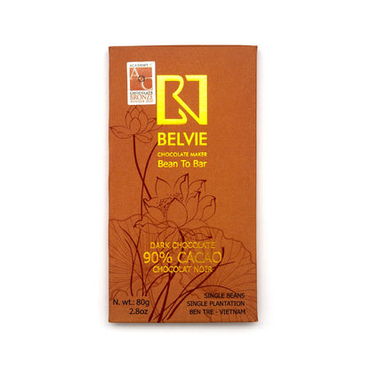 Belvie chocolate bar packaging with floral design on a white background