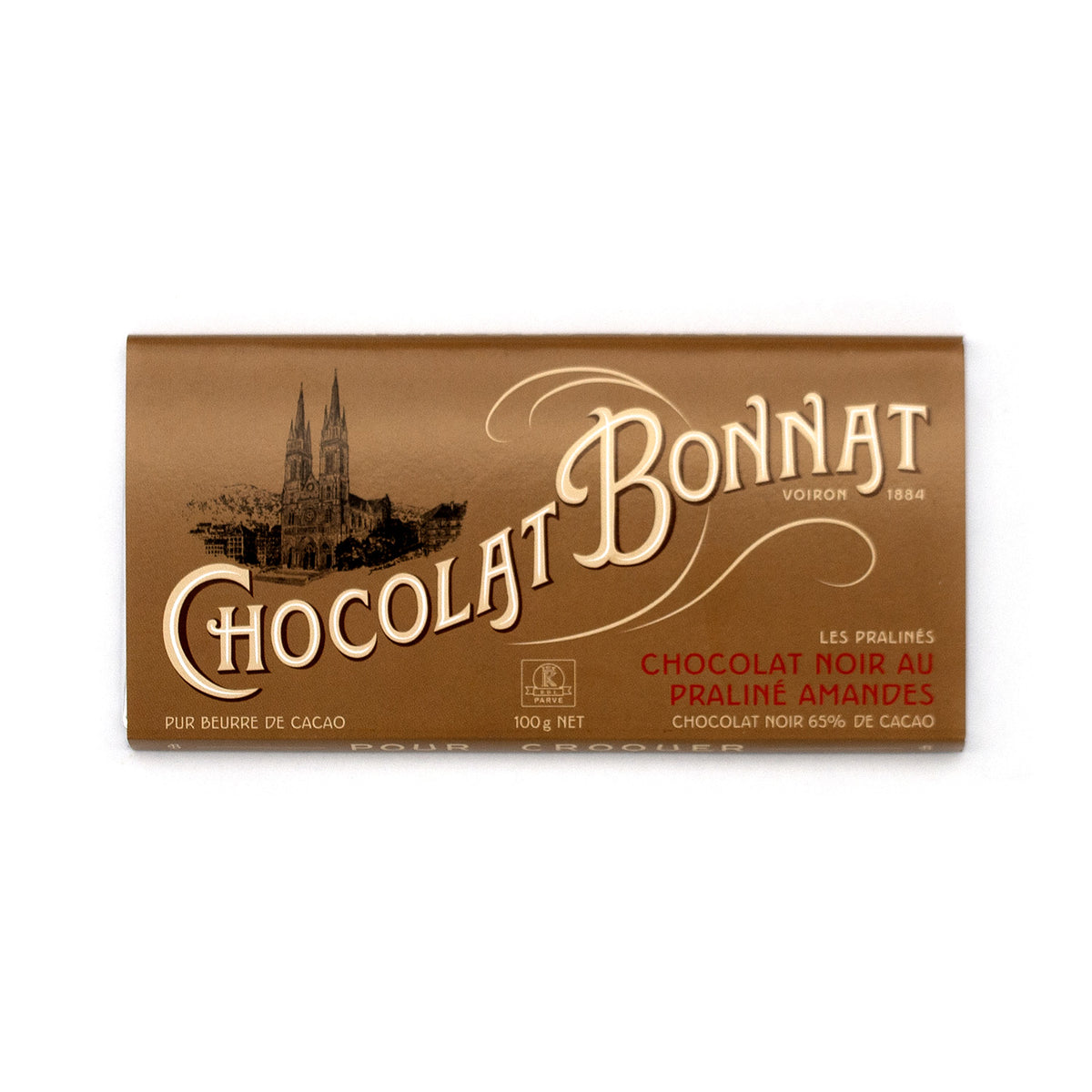 Bonnat 65% Dark Chocolate Almond Praline Bar - 100g