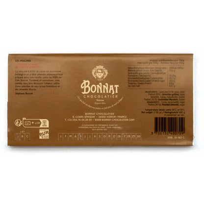 Bonnat 65% Dark Chocolate Almond Praline Bar - 100g