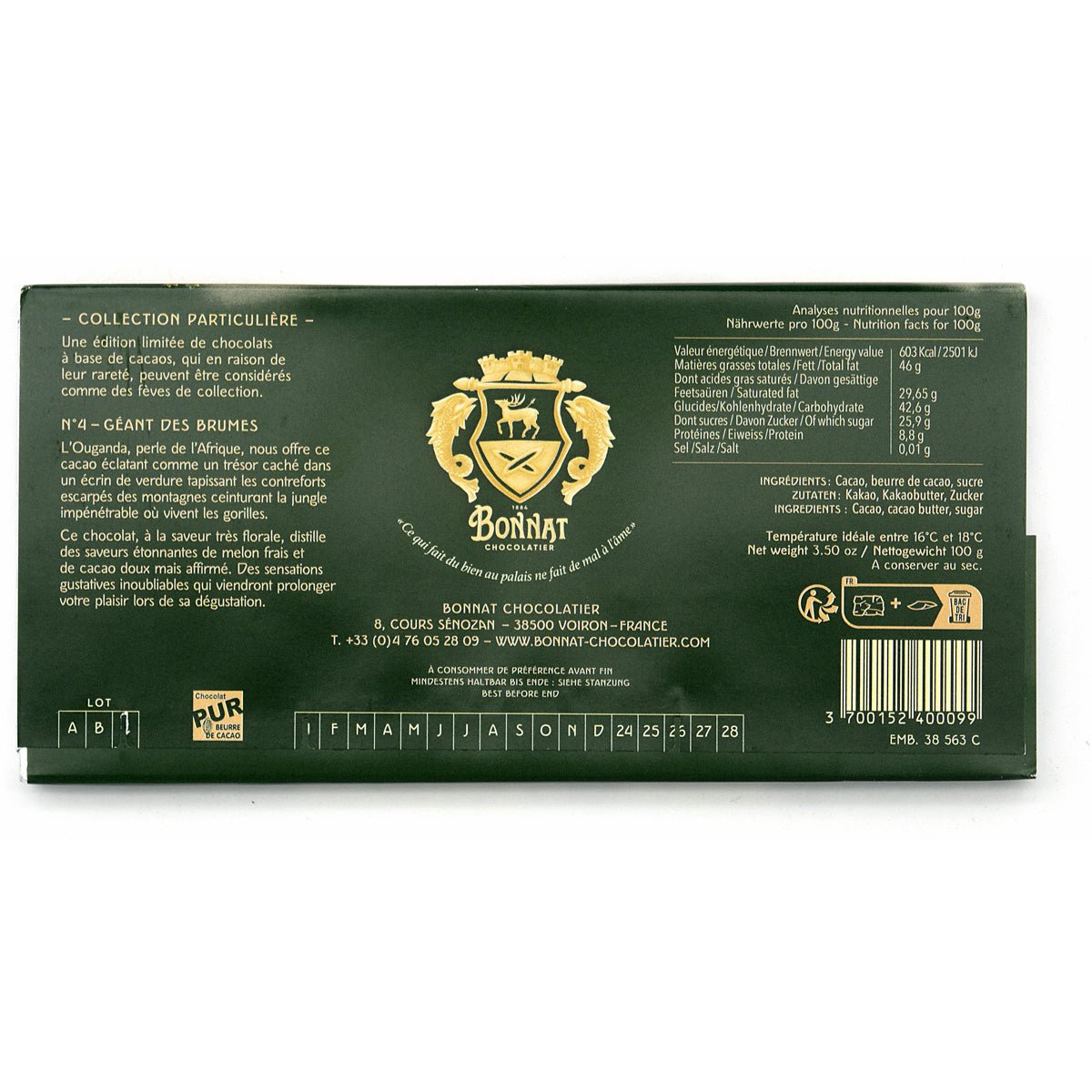 Bonnat Géant des Brumes 75% Single Origin Dark Chocolate Bar - 100g