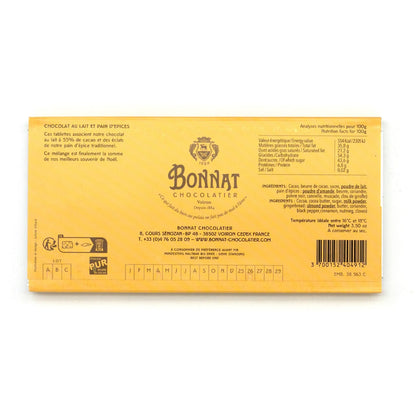 Bonnat chocolate bar packaging with brand logo and text on a white background