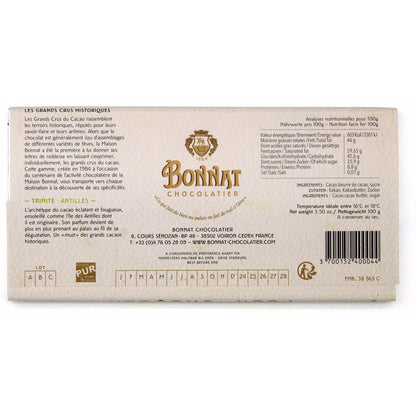 Bonnat Chocolatier chocolate bar packaging with text and branding on a white background