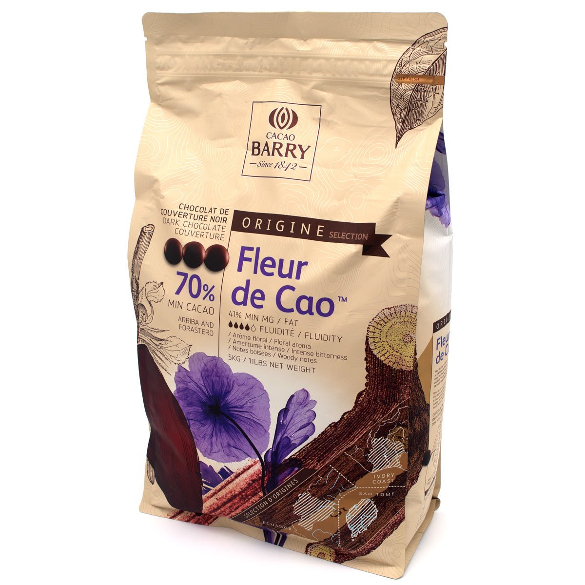 Cacao Barry Fleur de Cao chocolate packaging on a white background