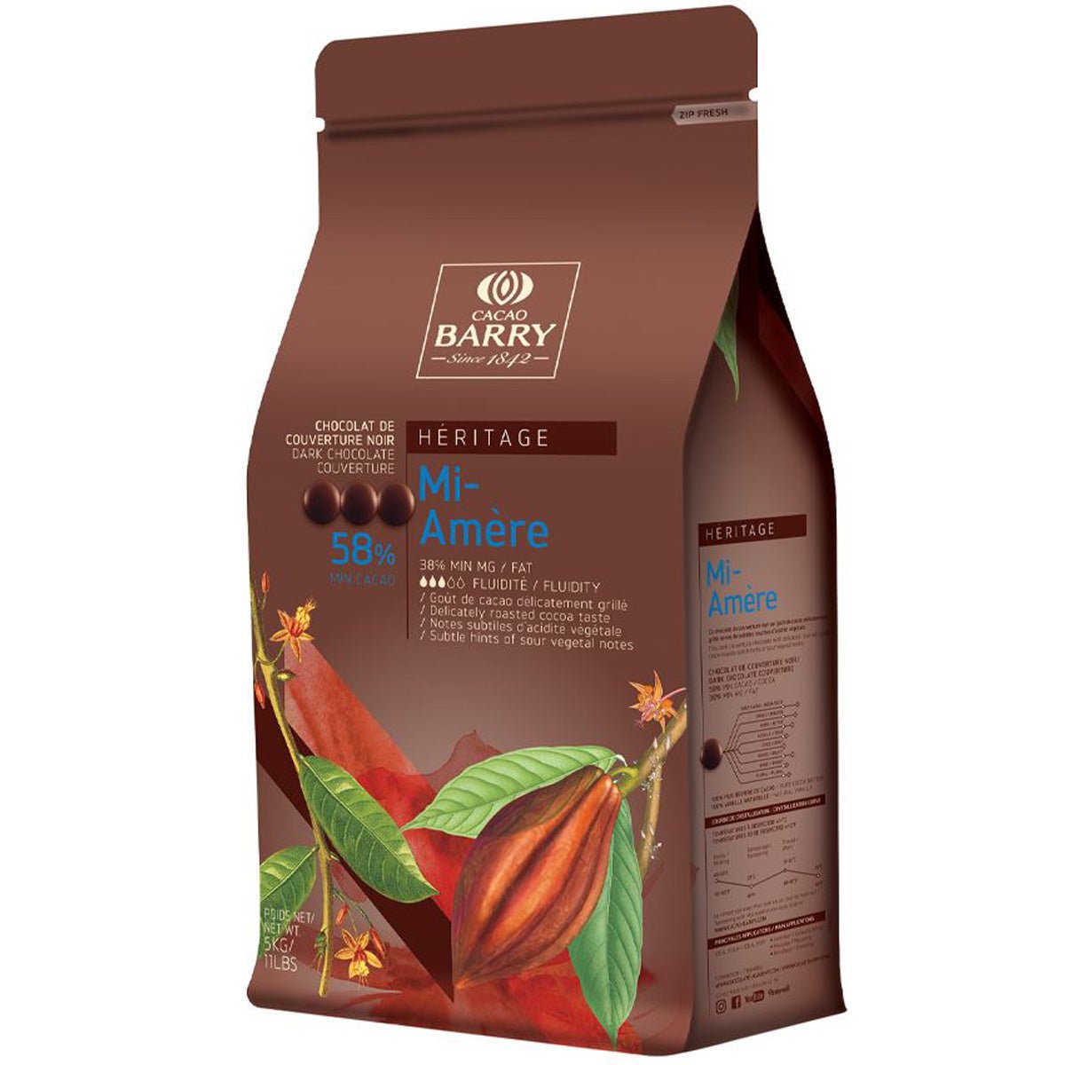 Cacao Barry Mi-Amère Pistoles 58% Dark Chocolate Discs