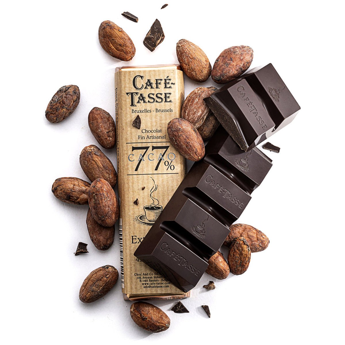 Café-Tasse Extra Noir 77% Extra Dark Chocolate Bar - 45g (Past Date)