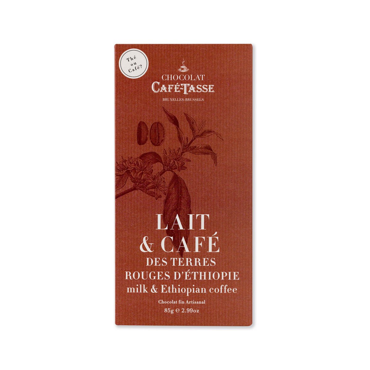 Cafe-Tasse Lait & Cafe Rouges d'Ethiopie 38% Milk Chocolate & Coffee Bar - 85g