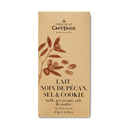 Cafe-Tasse Lait Noix de Pécan 38% Milk Chocolate with Cookie & Sea Salt Bar - 85g