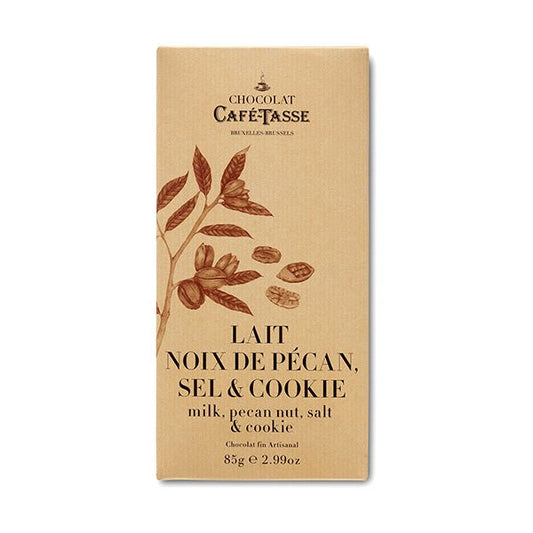 Cafe-Tasse Lait Noix de Pécan 38% Milk Chocolate with Cookie & Sea Salt Bar - 85g