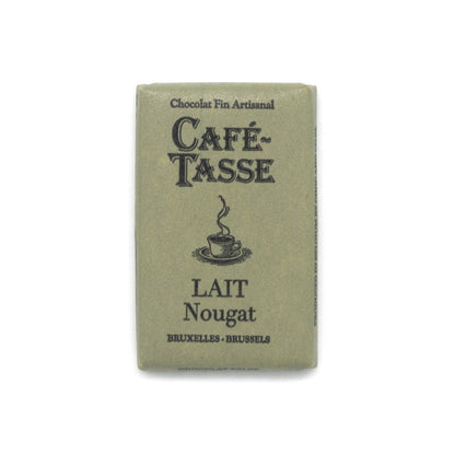 Café-Tasse Lait Nougat chocolate packaging with text and a coffee cup illustration on a white background
