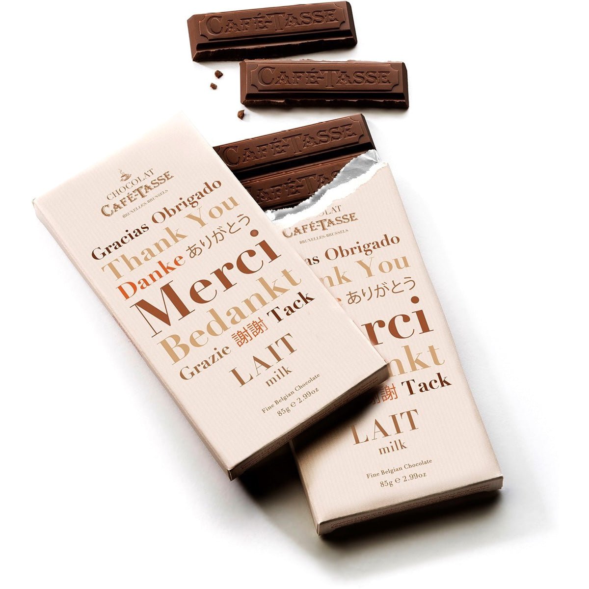 Cafe-Tasse Lait ‘Merci’ 38% Milk Chocolate Bar - 85g