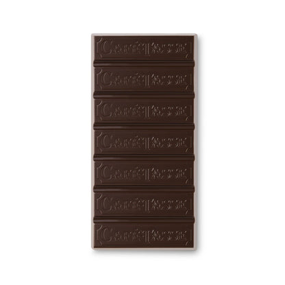Dark chocolate bar with 'Cafe-Tasse' branding on a white background