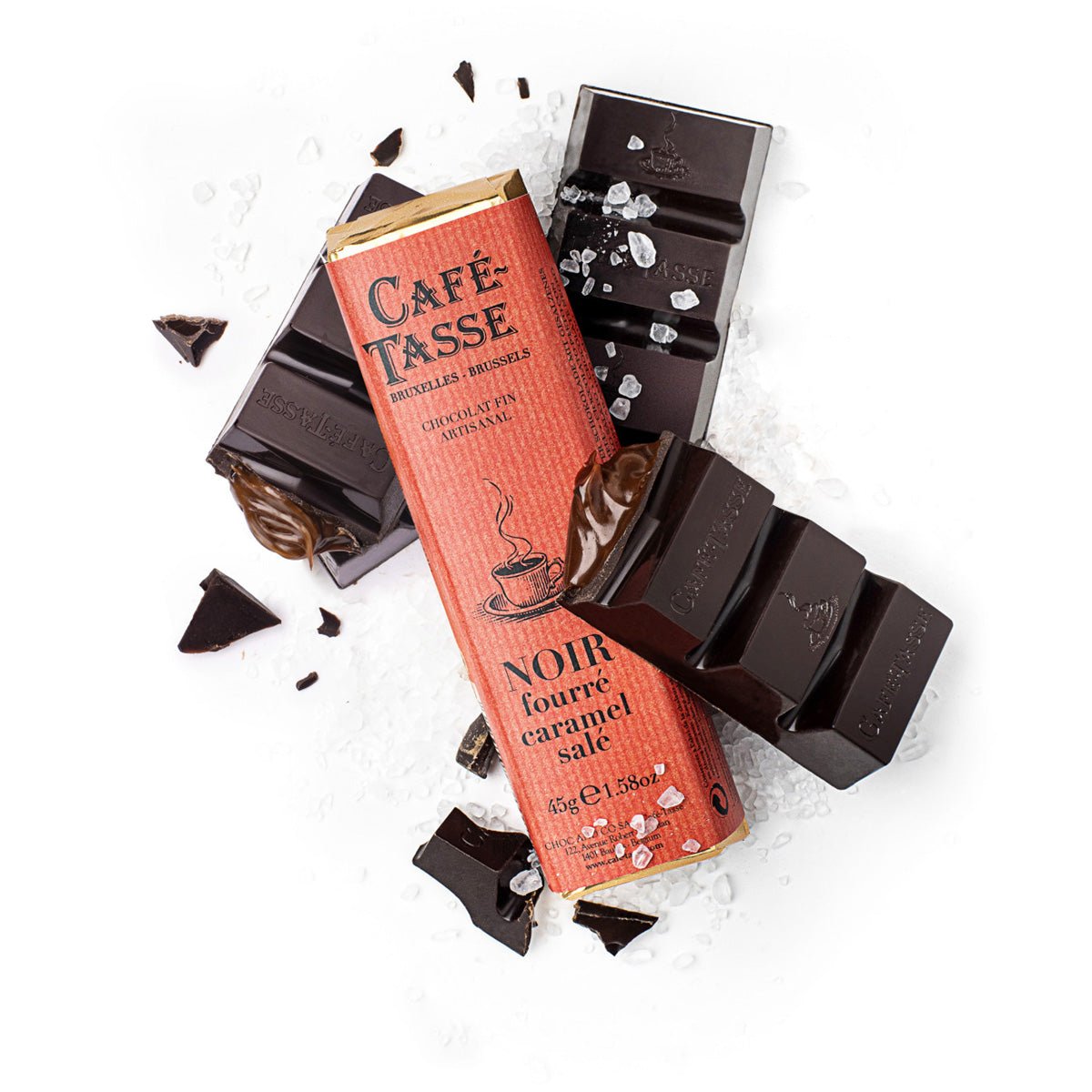Cafe-Tasse Noir Fourre Caramel Salé 60% Dark Chocolate & Salted Caramel Bar - 45g