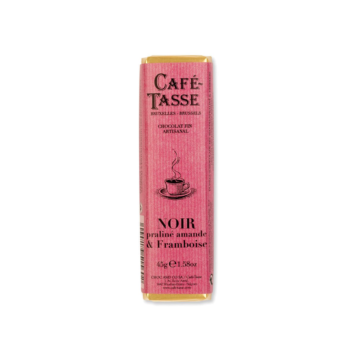 Cafe-Tasse Noir Praline Amande & Framboise 60% Dark Chocolate Almond Praline & Raspberry Bar - 45g