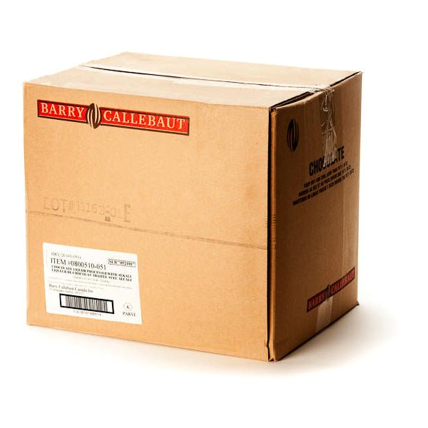 Cardboard box with Barry Callebaut branding on a white background