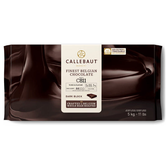 Callebaut C811NV Natural Vanilla 52% Semi-Sweet Dark Chocolate Bloc - 5 kg