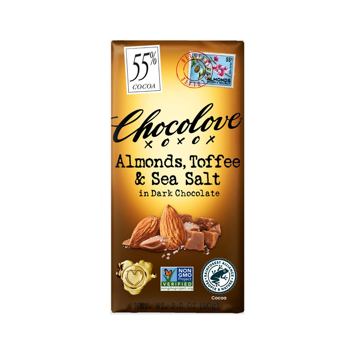 Chocolove Almonds, Toffee & Sea Salt 55% Dark Chocolate Bar - 90g