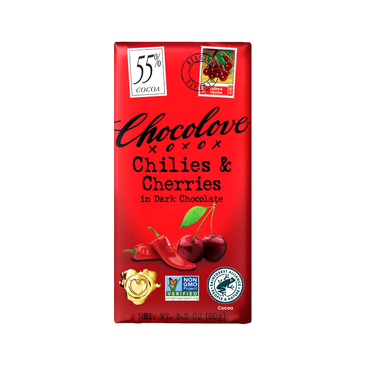 Chocolove Chilies and Cherries in 55% Dark Chocolate Bar - 90g