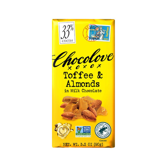 Chocolove Toffee & Almond in 33% Milk Chocolate Bar - 90g