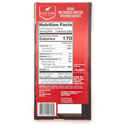 Cote d'Or Lait Noisettes 32% Milk Chocolate with Hazelnuts Bar - 180g