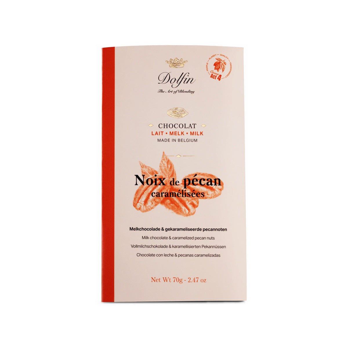 Dolfin 37% Milk Chocolate with Caramelized Pecans Bar - 70g