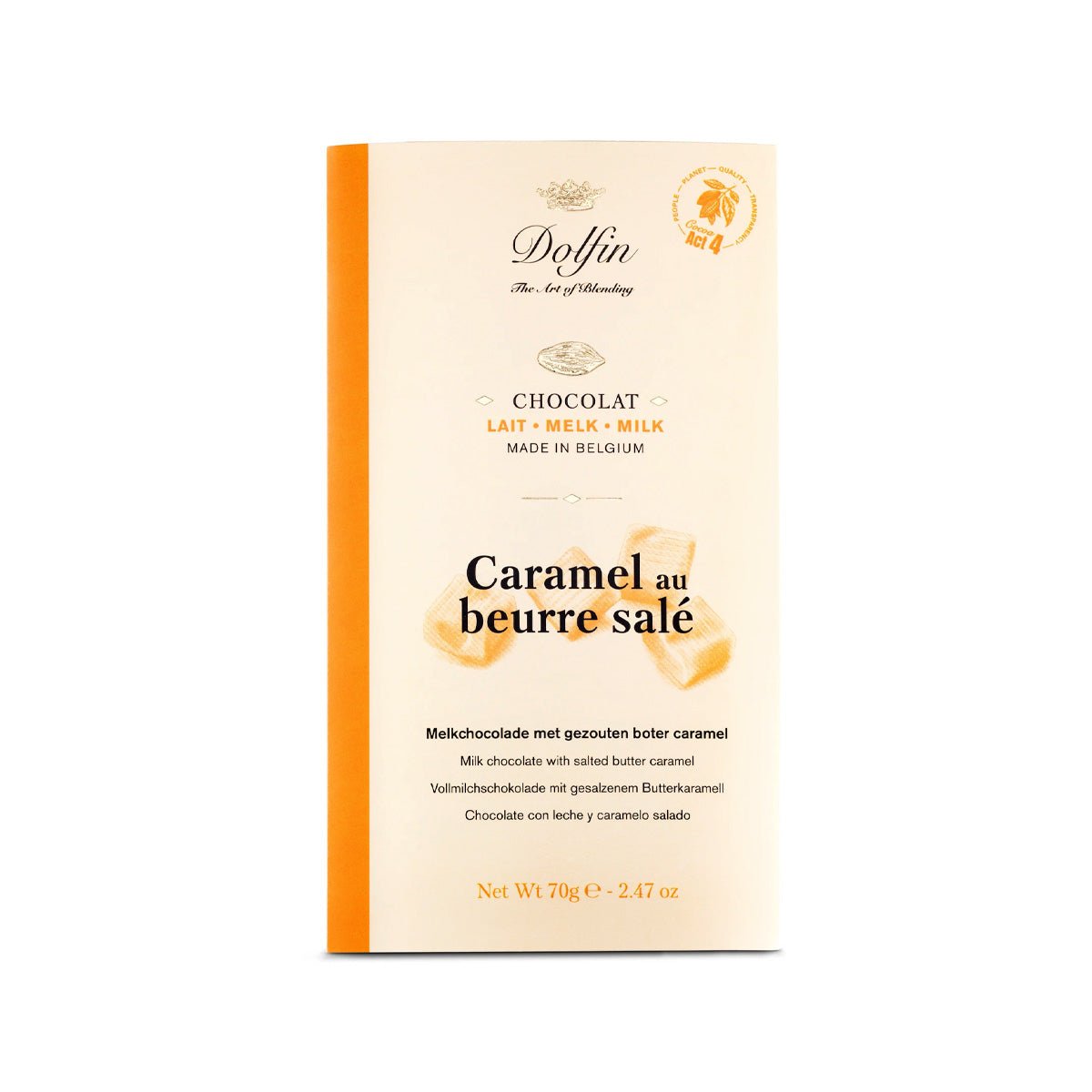Dolfin 38% Milk Chocolate & Salted Butter Caramel Bar - 70g