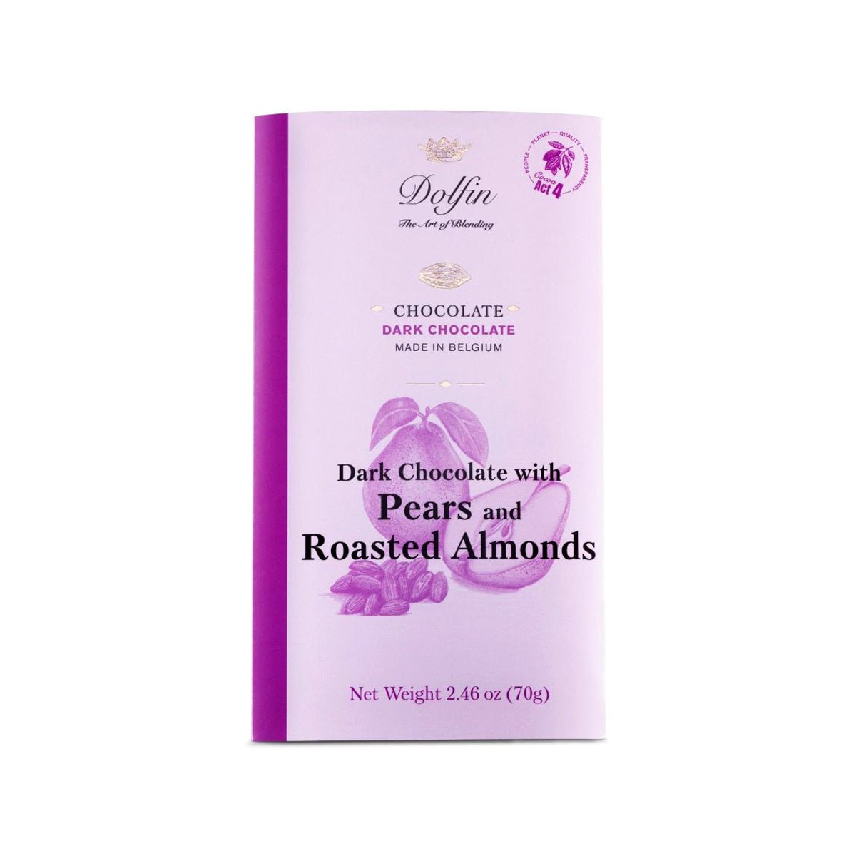 Dolfin Poires & Amandes Grillees 60% Dark Chocolate Pear & Almond Bar - 70g
