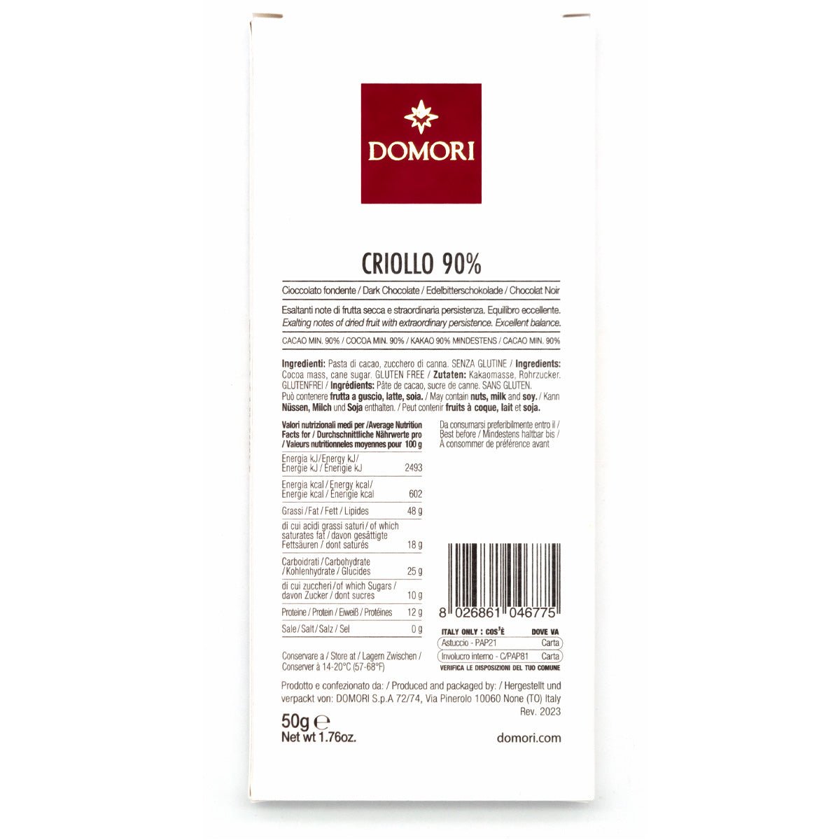 Domori Criollo 90% Dark Chocolate Bar - 50g