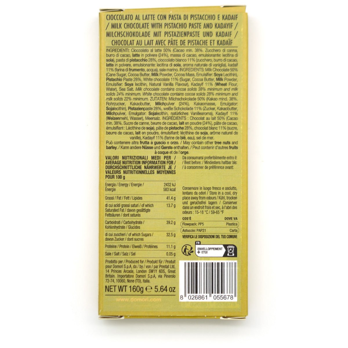 Domori Dubai Style 38% Milk Chocolate Bar - 160g