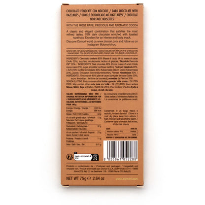 Domori Hazelnuts in Criollo 80% Dark Chocolate Bar - 75g