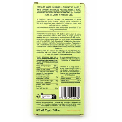 Back of a chocolate packaging with text and nutritional information on a white background