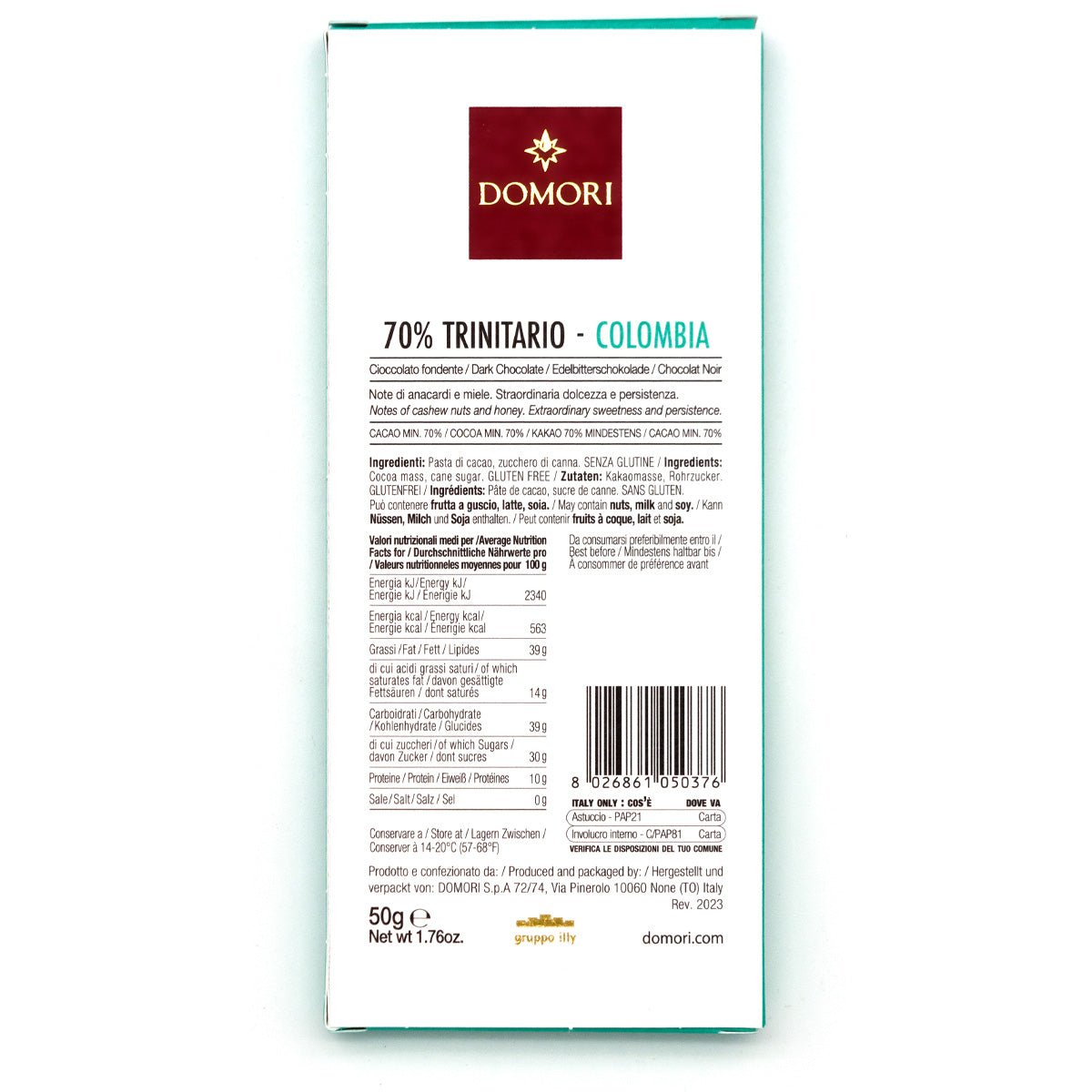 Domori Trinitario Colombia 70% Single Origin Dark Chocolate Bar - 50g